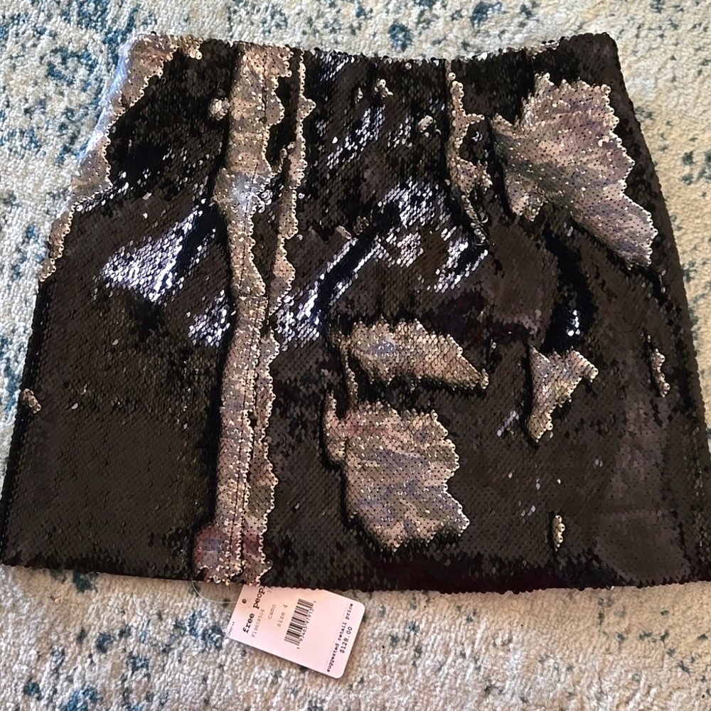 Free People Sequin Mini Skirt Black Silver Cocktail
